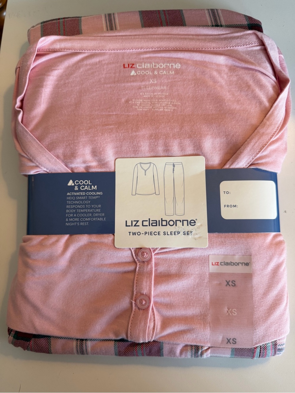Liz Claiborne Pink Two-Piece Sleep Set with Plaid Trim